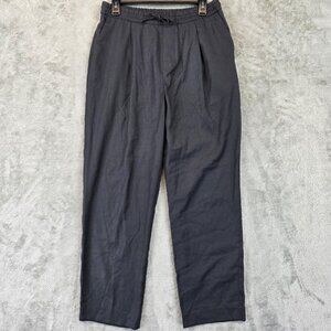 Zara Pants Mens 30 Black Linen Blend Elastic Waist Drawstring Trousers Casual